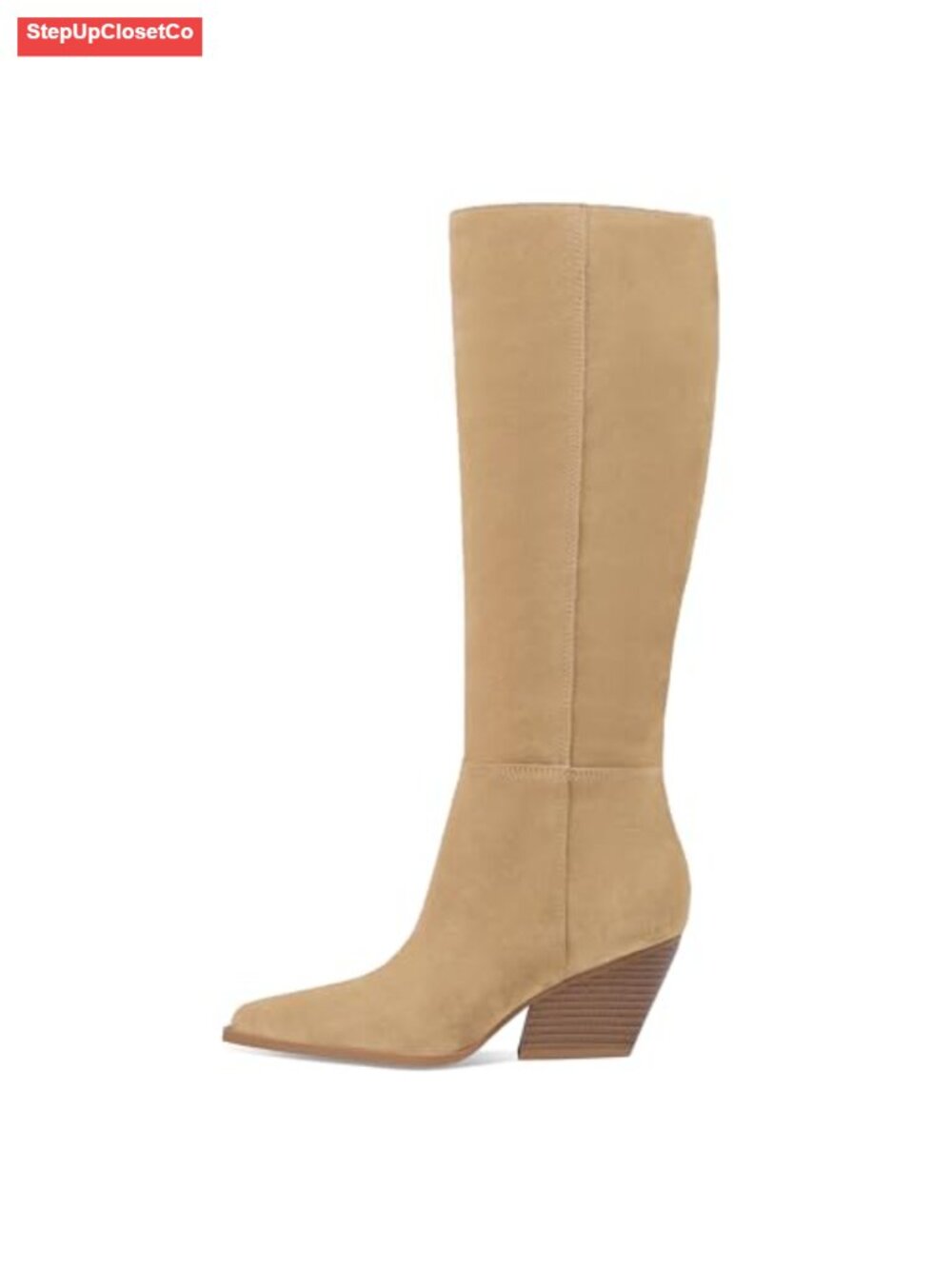 Womens Suede Knee High Boots Chunky Heel Snip Toe Pull On Side Zip